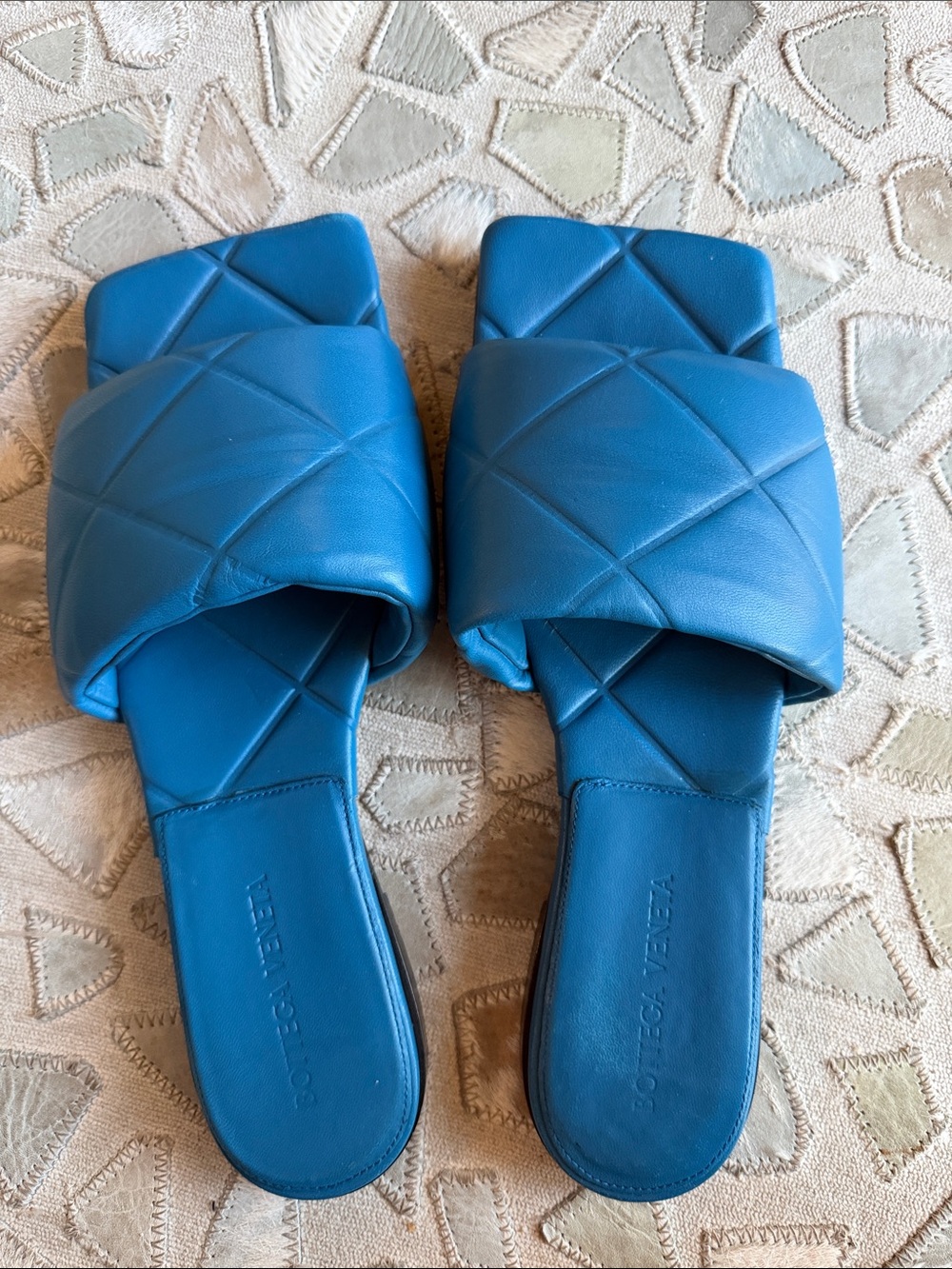 Bottega Veneta Blue Quilted Leather Slide Sandals